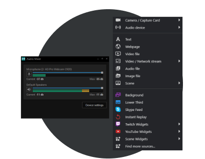 XSplit Broadcaster มีฟังก์ชันง่ายๆ ในการเพิ่มแหล่งวิดีโอและเสียงที่คุณต้องการ