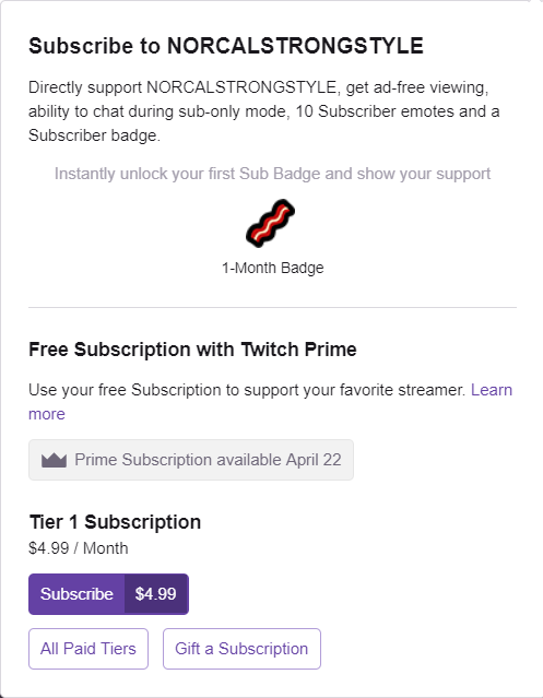 Twitch subscriptions