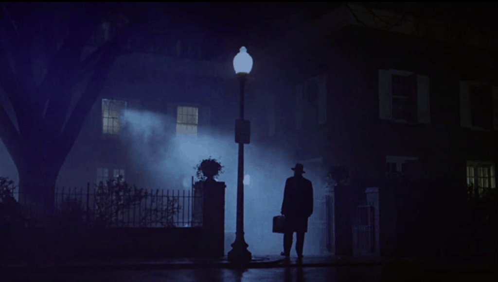 An iconic scene from The Exorcist spooky webcam backgrounds