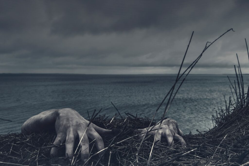 Hands holding on to a cliff edge spooky webcam backgrounds.