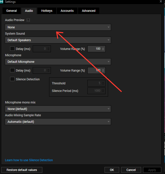 audio preview setting