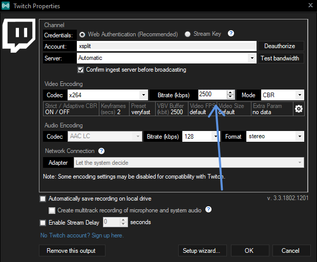 bitrate setting