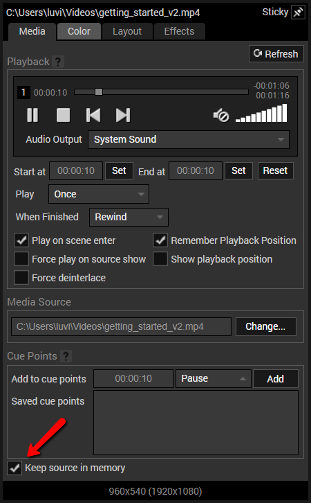 keep source in memory option