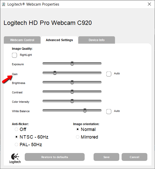 camera gain settings