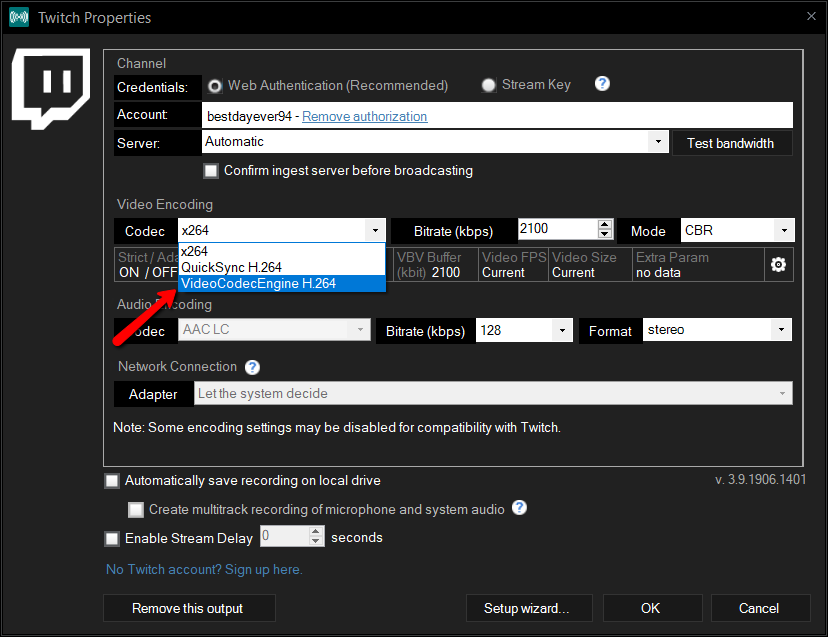 XSplit Broadcaster Twitch properties