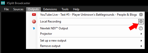 XSplit Broadcaster outputs menu