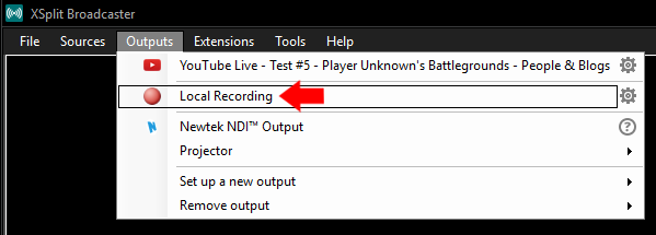 XSplit Broadcaster local recording menu