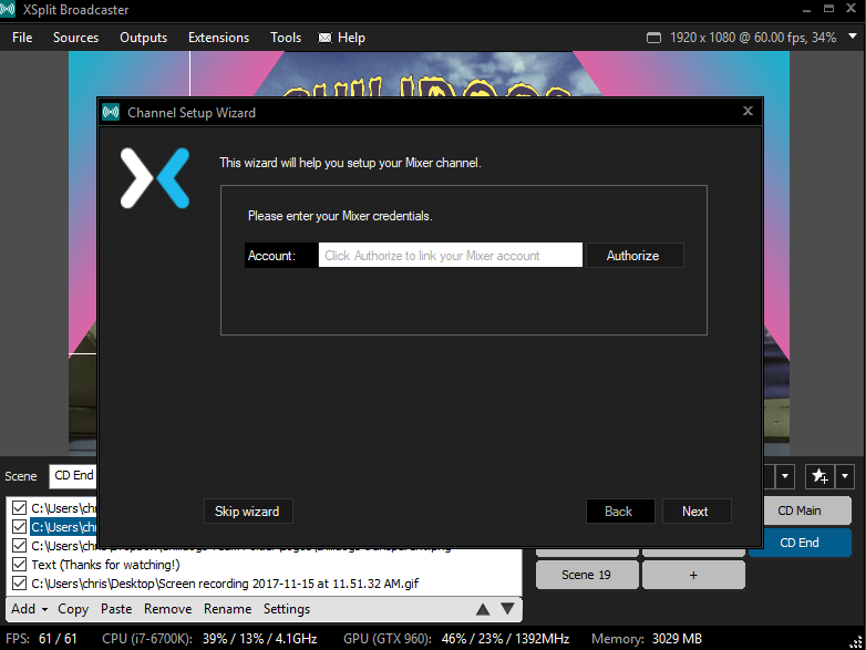 XSplit Broadcaster Channel Setup Wizard