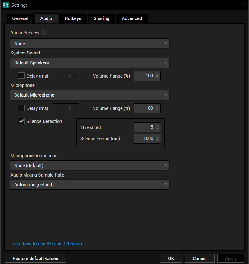 xsplit silence detection