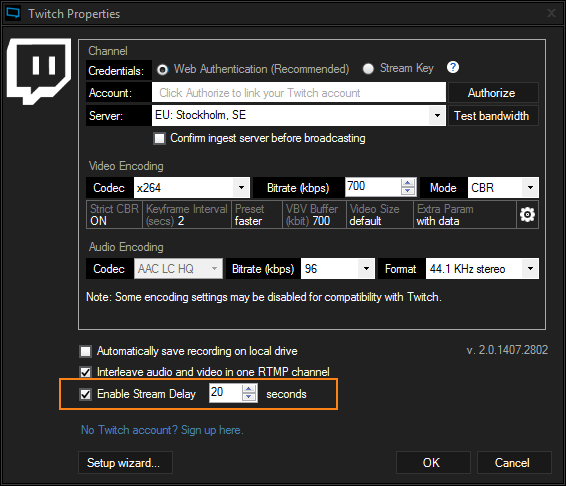 XSplit Broadcaster Enable Stream Delay