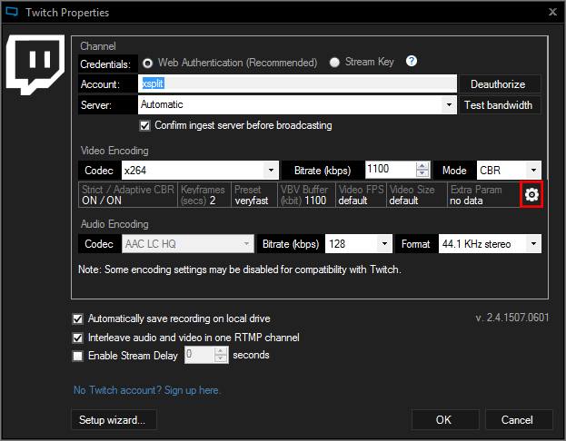 XSplit Broadcaster Twitch Properties