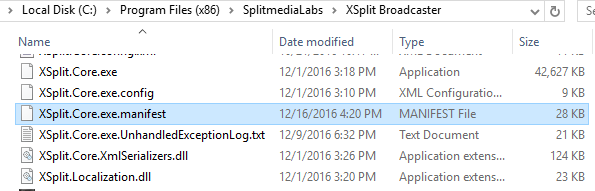 XSplit Core exe manifest