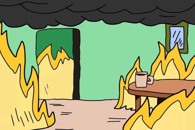 The This Is Fine meme as a free webcam backgrounds