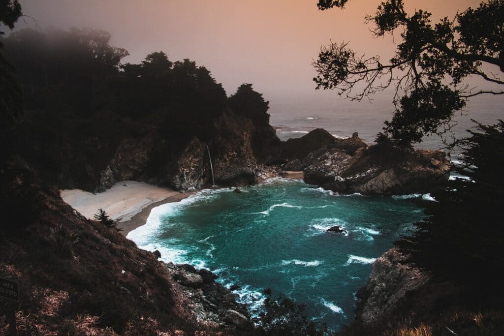 A cove as the sun sets as a free webcam backgrounds