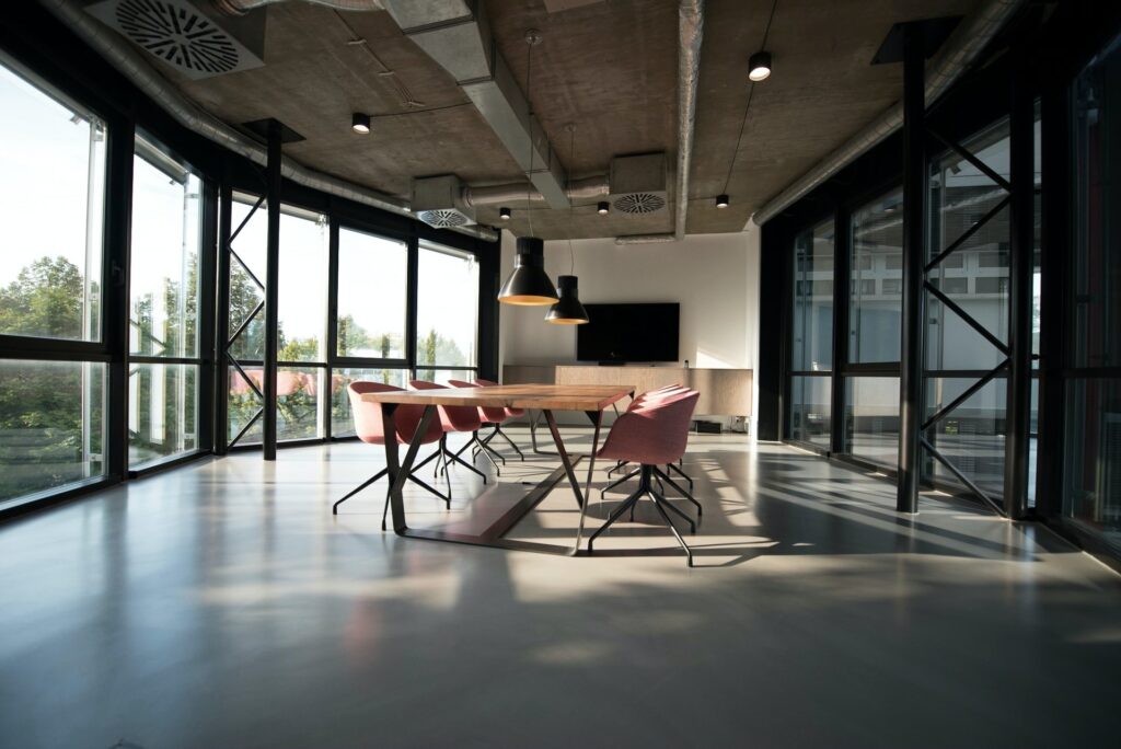 A conference room in a large open space as a free webcam background