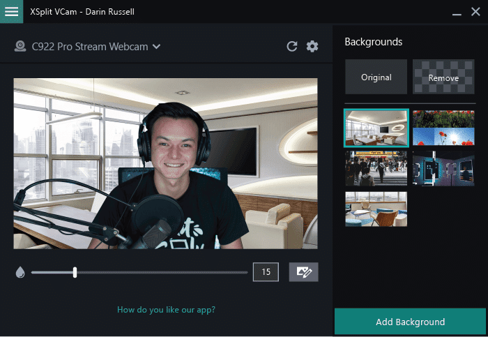 A boom arm and mic has been added via VCams custom watermark feature.