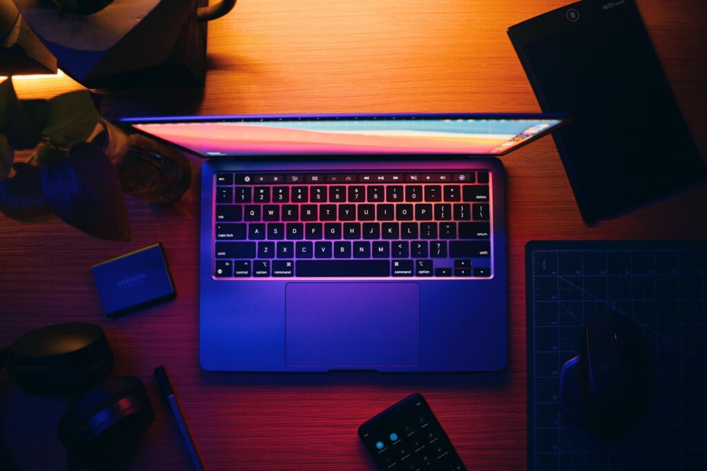 A laptop on a desk ready to make a remote pitch