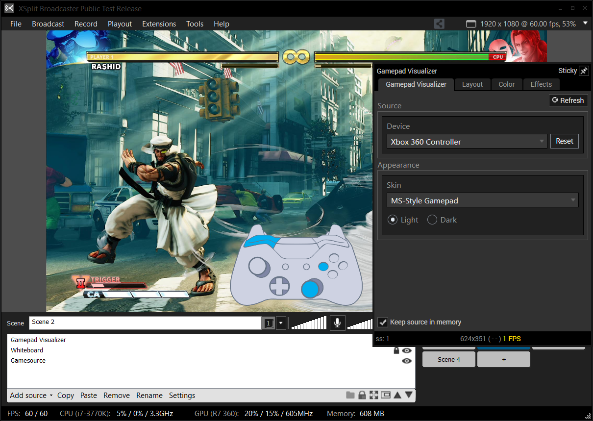 XSplit Broadcaster gamepad visualizer