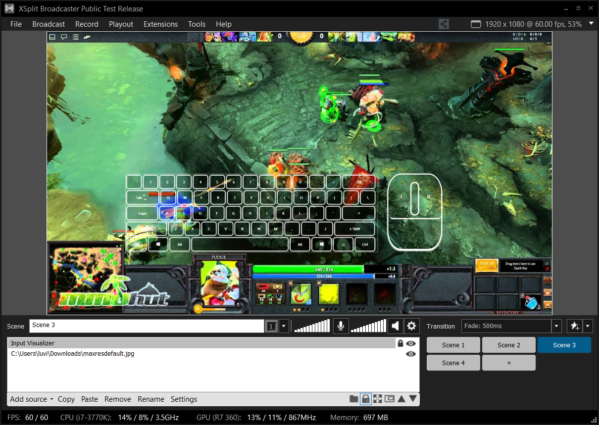 XSplit Broadcaster keyboard and mouse visualizer