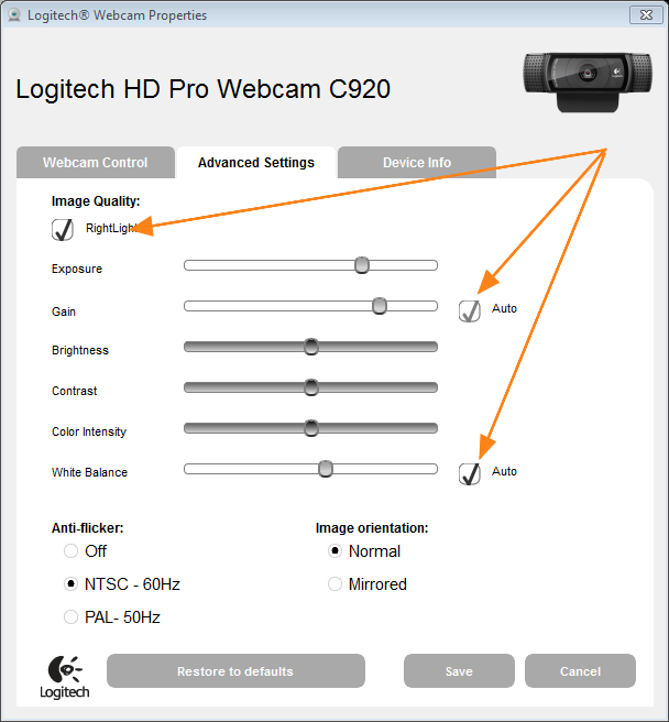 Logitech webcam settings