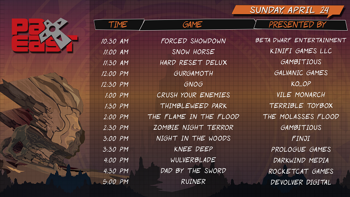 PAX East 2016 Sunday Schedule