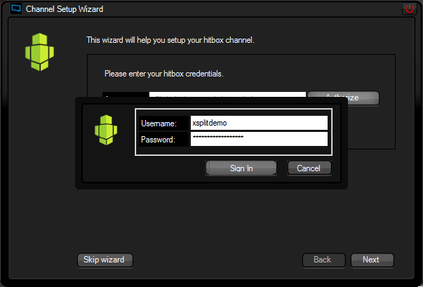 XSplit Channel Setup Wizard