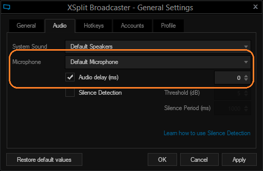 XSplit Broadcaster General Settings Microphone