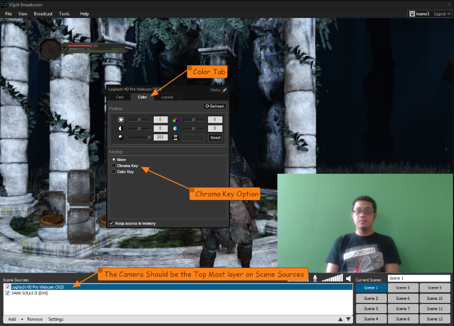 guide on how to activate chroma key in XSplit Broadcaster