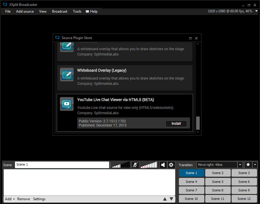 XSplit Broadcaster source plugin store